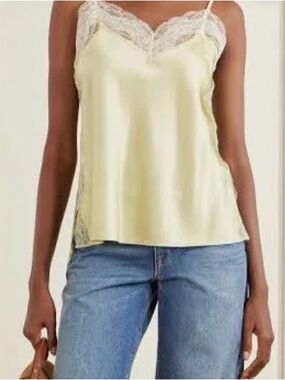 Veronica Beard Pale Yellow Satin Lace-Trim Camisole